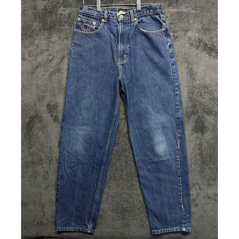 Vintage 90s Tommy Hilfiger Jeans Womens 16 Blue Denim Mom Jeans Flag Pocket Logo